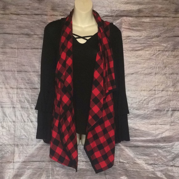 P.S.Kate Buffalo Plaid Red & Black Vest - Picture 1 of 8